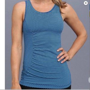 Lolë Twist Yoga Tank Top — Blue & Turquoise Striped — XL